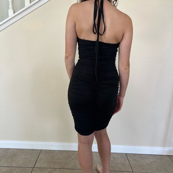 Black Ruched Halter Dress - Picture 11 of 11